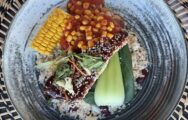 Jerk Salmon Fillet Brown Caribbean Rice Sweetcorn Salsa