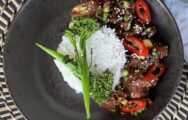Salt & Pepper Chicken Pieces with Sticky Rice & Fried Kale